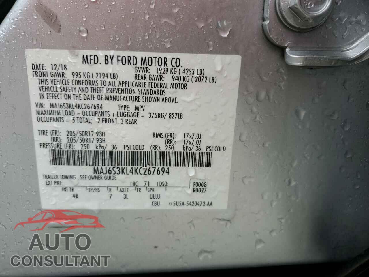 FORD ECOSPORT 2019 - MAJ6S3KL4KC267694