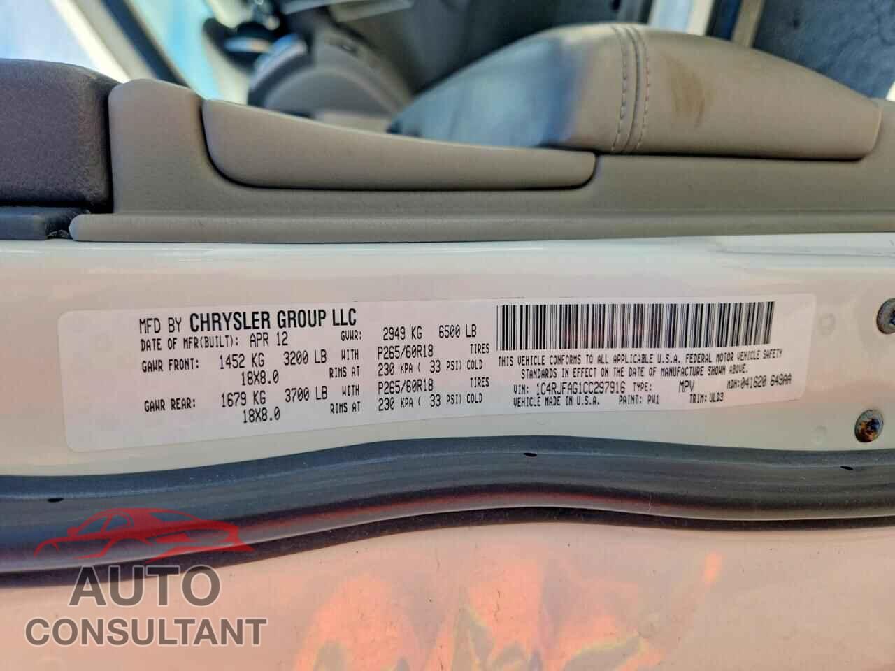 JEEP CHEROKEE 2012 - 1C4RJFAG1CC297916