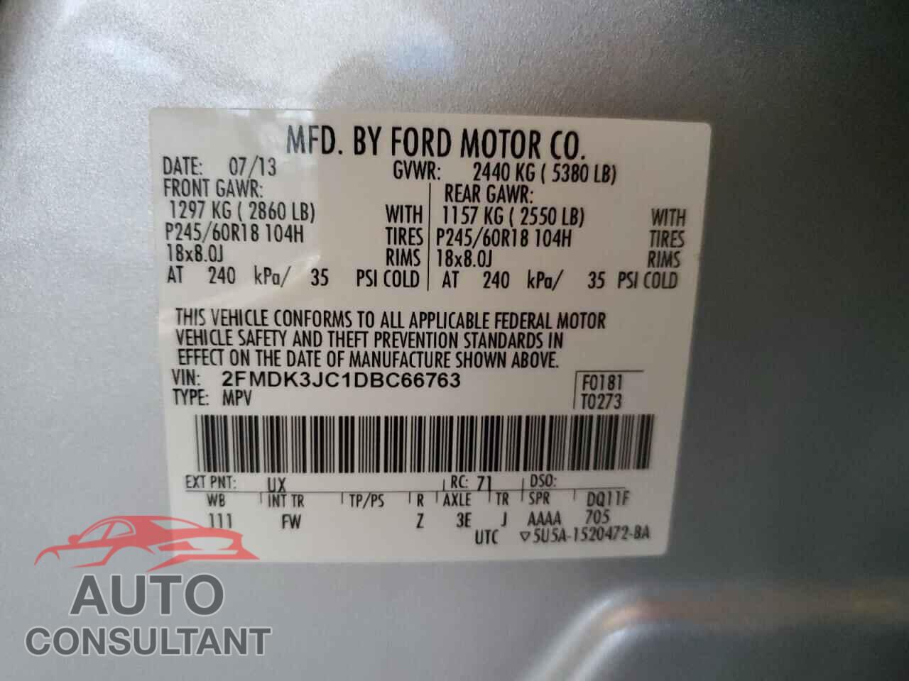FORD EDGE 2013 - 2FMDK3JC1DBC66763