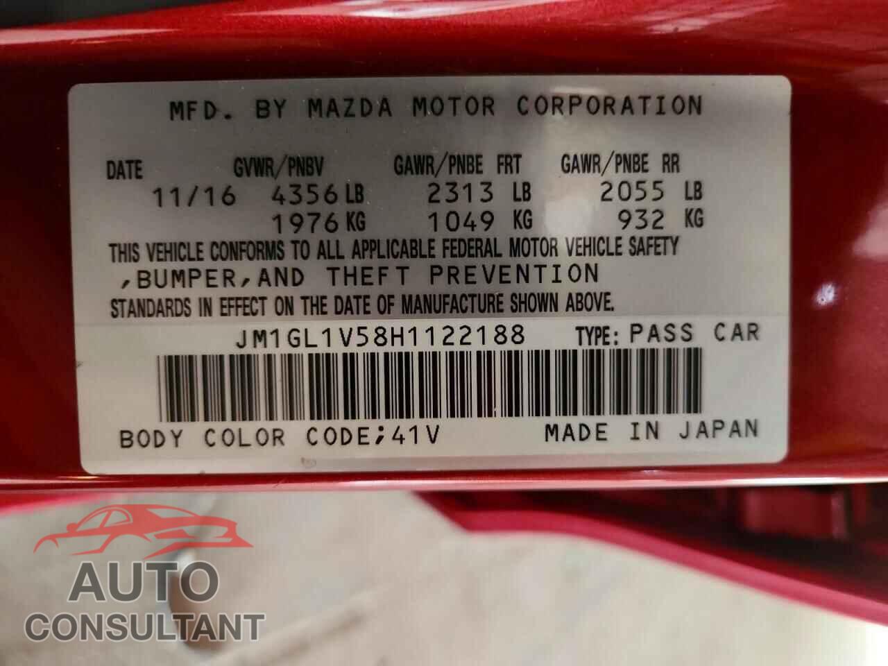 MAZDA 6 2017 - JM1GL1V58H1122188