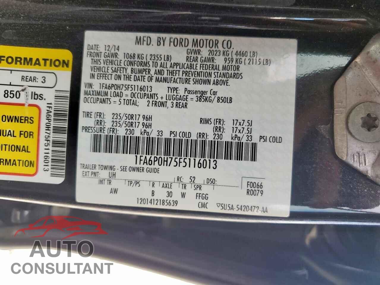 FORD FUSION 2015 - 1FA6P0H75F5116013