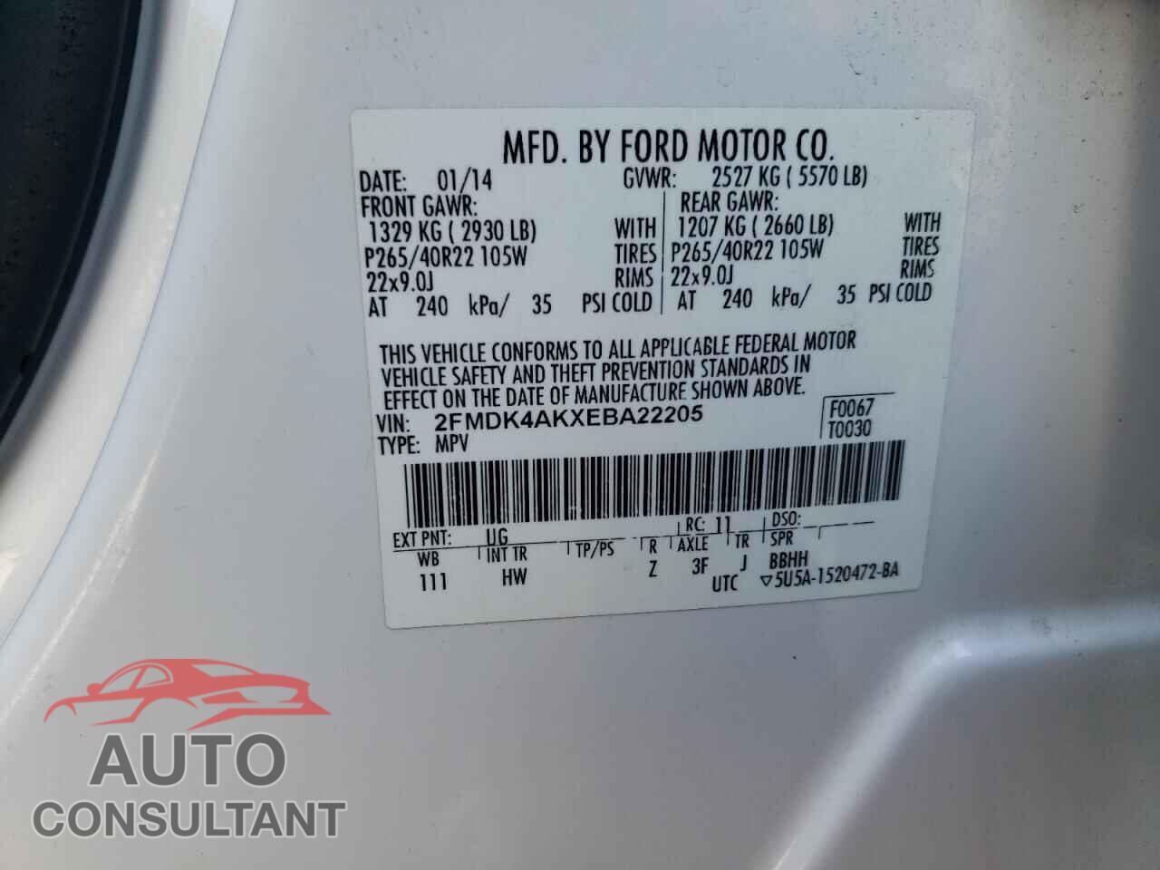 FORD EDGE 2014 - 2FMDK4AKXEBA22205