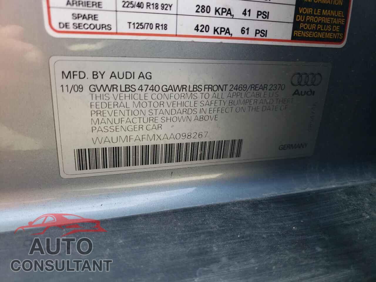 AUDI A3 2010 - WAUMFAFMXAA098267
