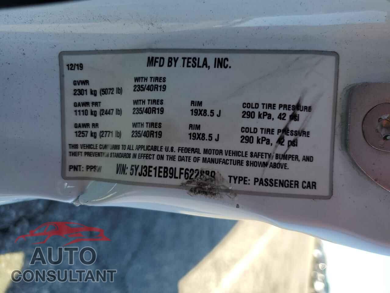 TESLA MODEL 3 2020 - 5YJ3E1EB9LF622889