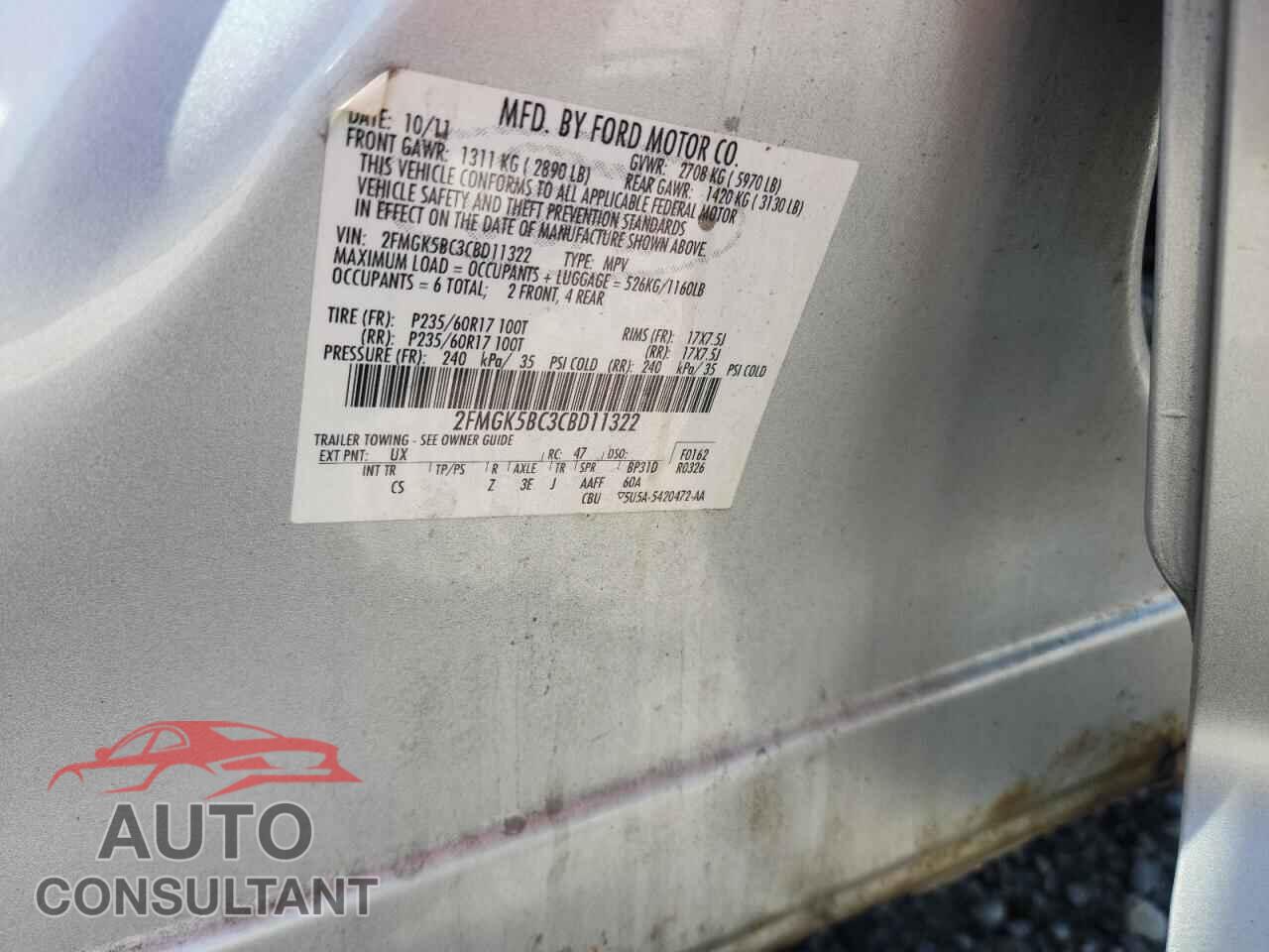 FORD FLEX 2012 - 2FMGK5BC3CBD11322