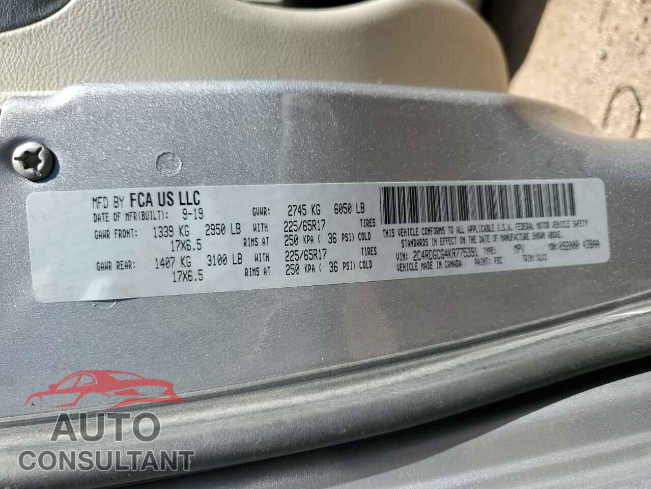 DODGE CARAVAN 2019 - 2C4RDGCG4KR775391