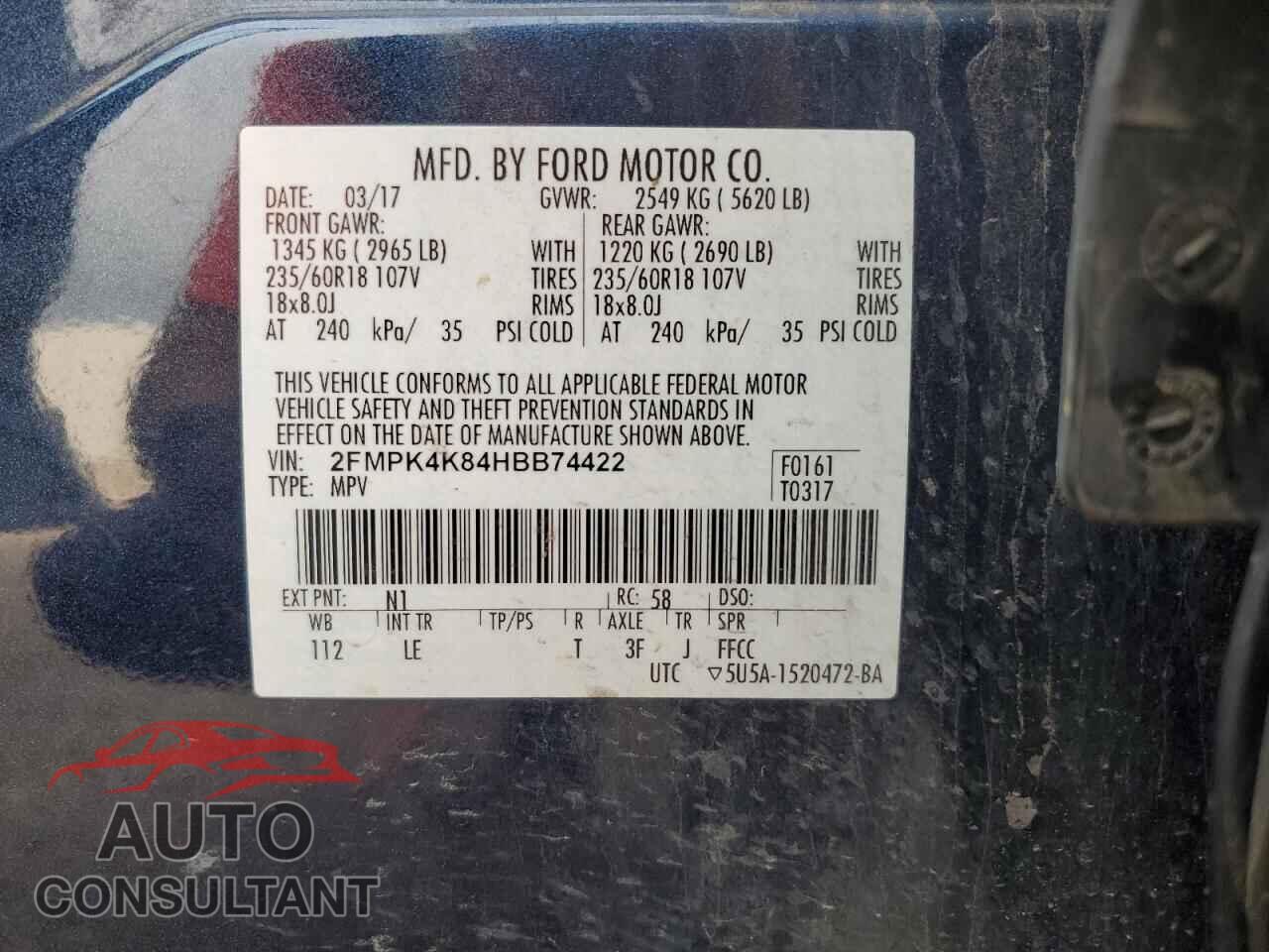 FORD EDGE 2017 - 2FMPK4K84HBB74422