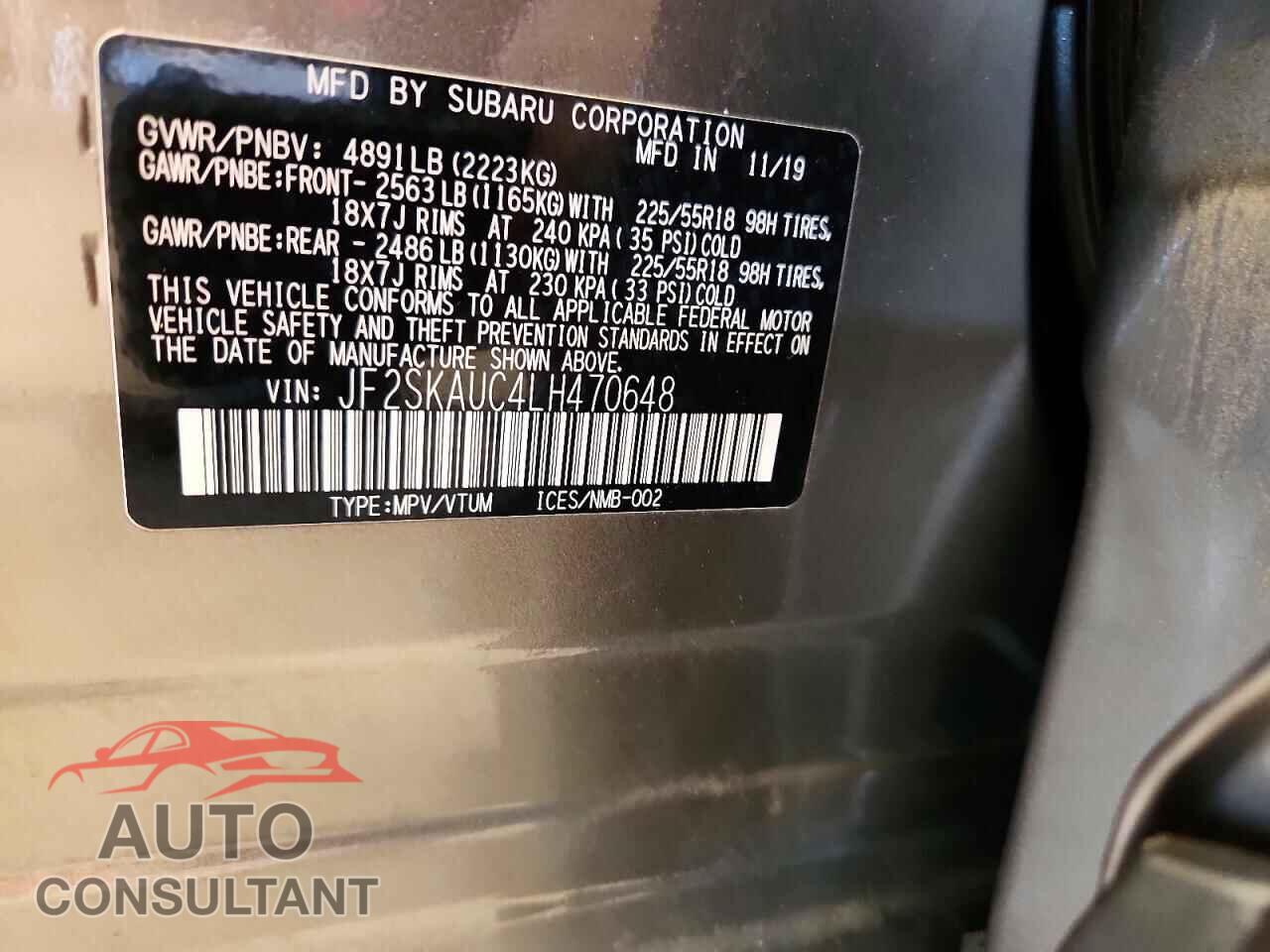 SUBARU FORESTER 2020 - JF2SKAUC4LH470648