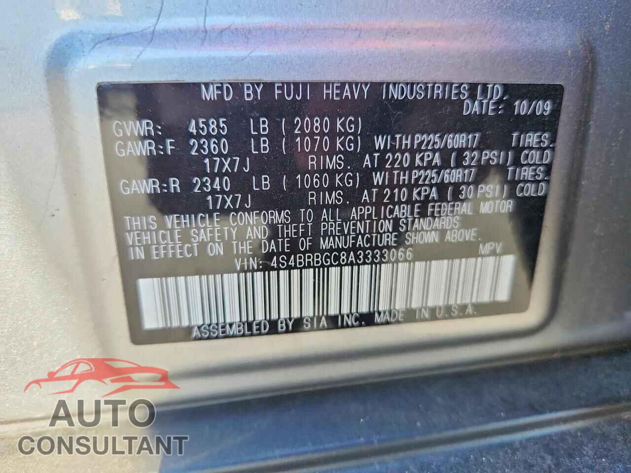 SUBARU OUTBACK 2010 - 4S4BRBGC8A3333066