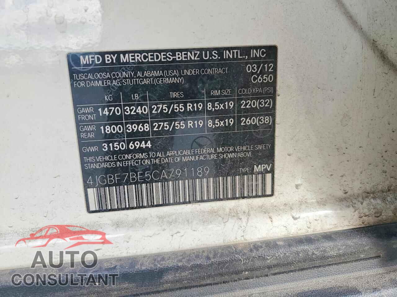 MERCEDES-BENZ GL-CLASS 2012 - 4JGBF7BE5CA791189