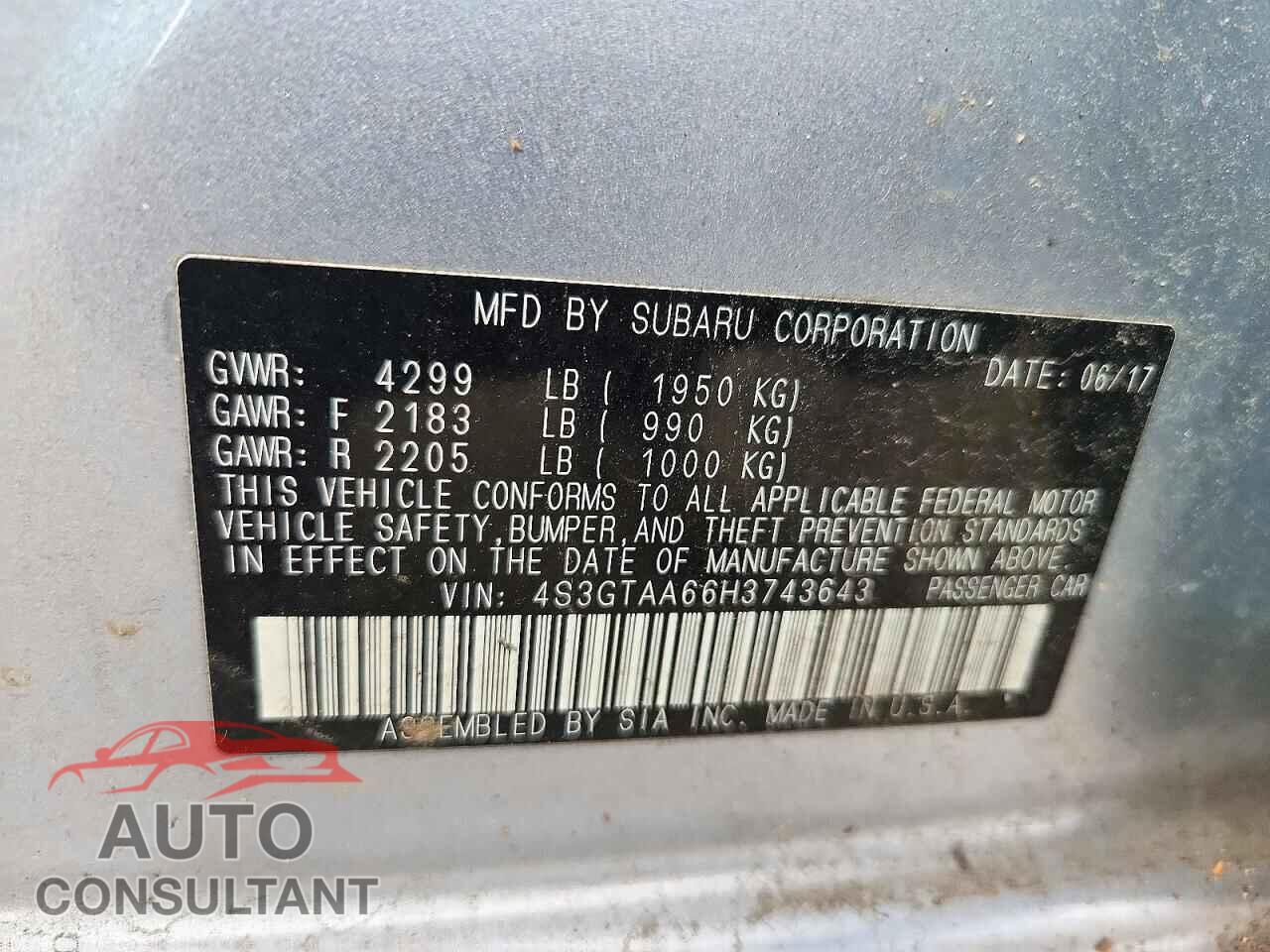 SUBARU IMPREZA 2017 - 4S3GTAA66H3743643