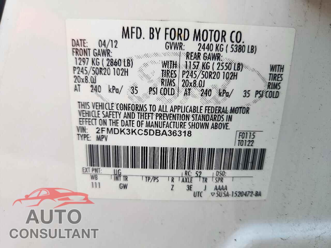 FORD EDGE 2013 - 2FMDK3KC5DBA36318