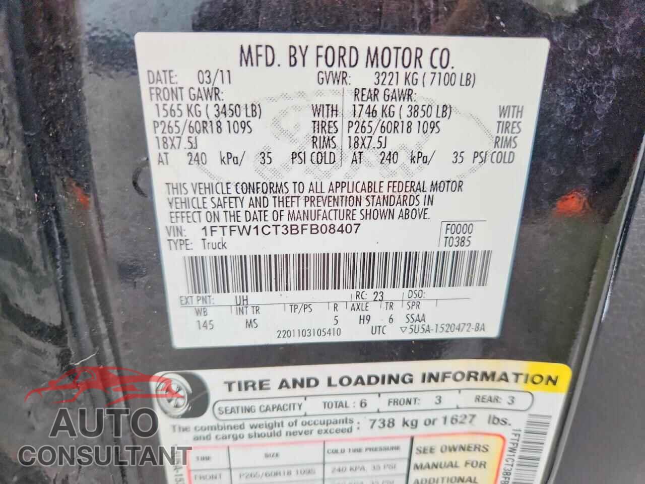 FORD F-150 2011 - 1FTFW1CT3BFB08407