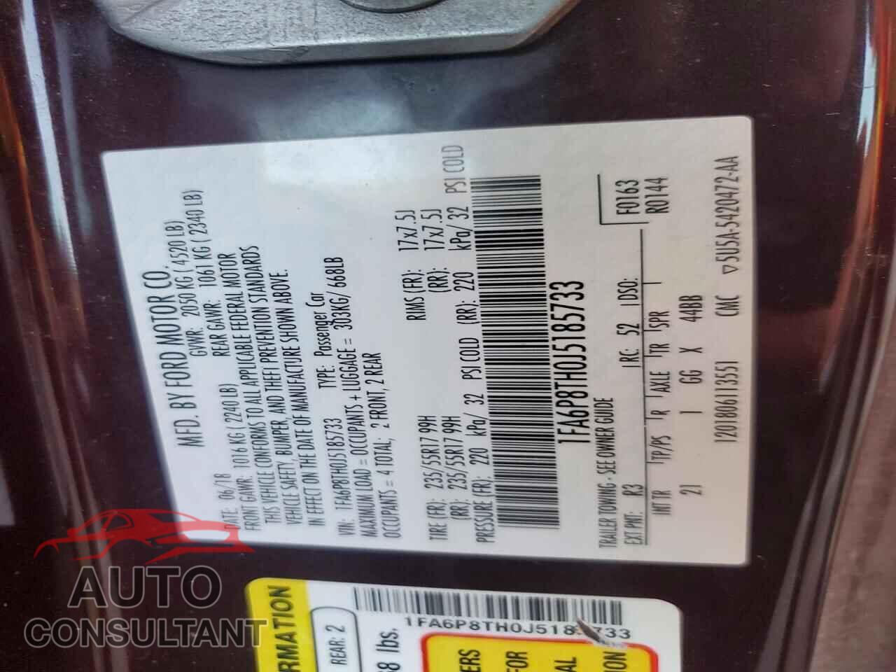FORD MUSTANG 2018 - 1FA6P8TH0J5185733