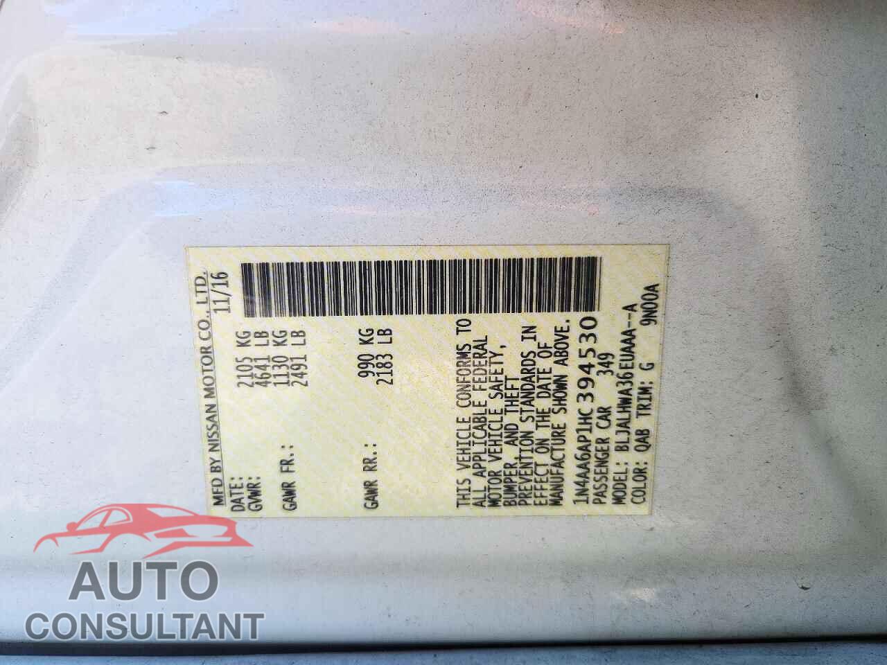 NISSAN MAXIMA 2017 - 1N4AA6AP1HC394530