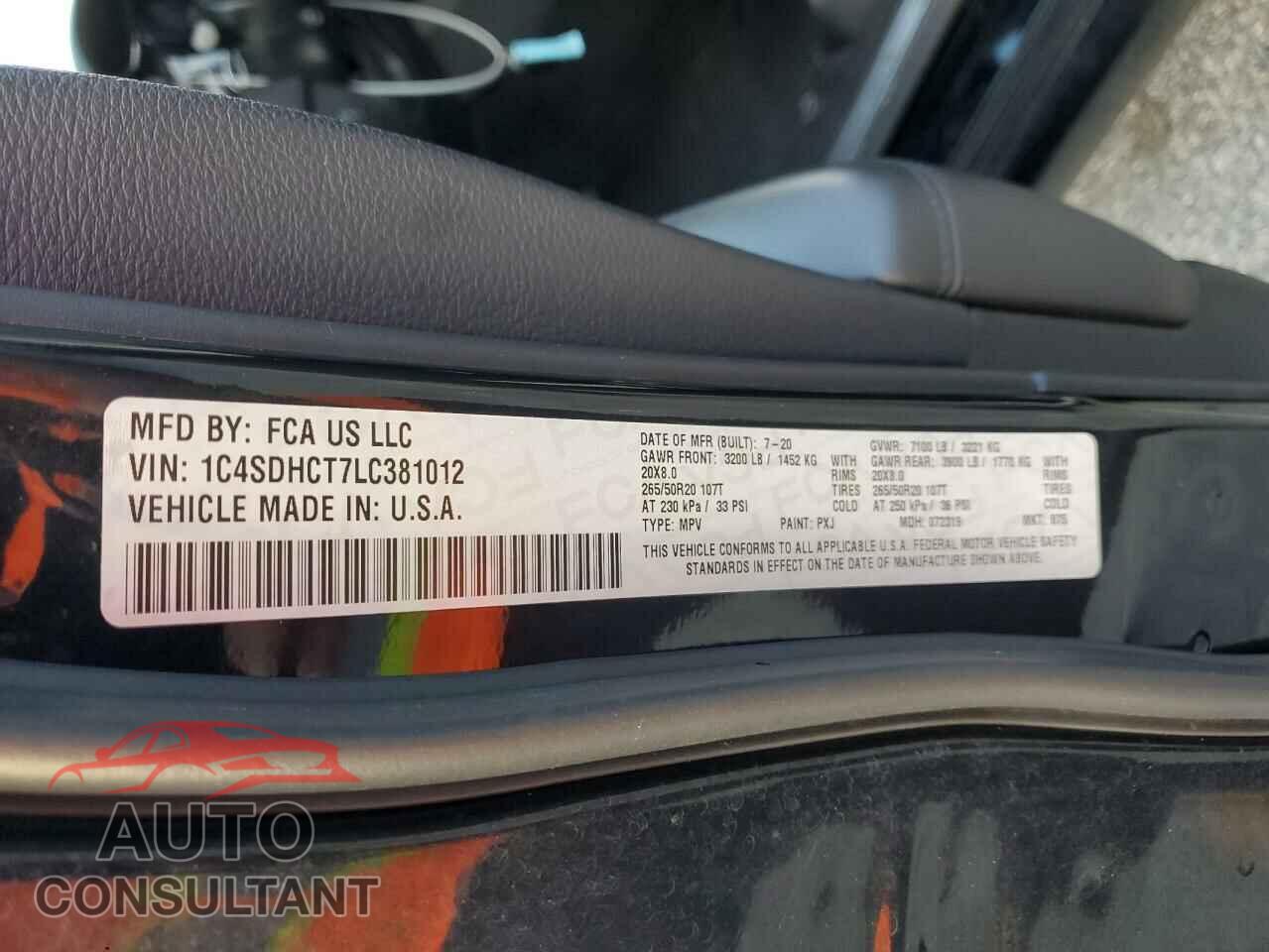 DODGE DURANGO 2020 - 1C4SDHCT7LC381012