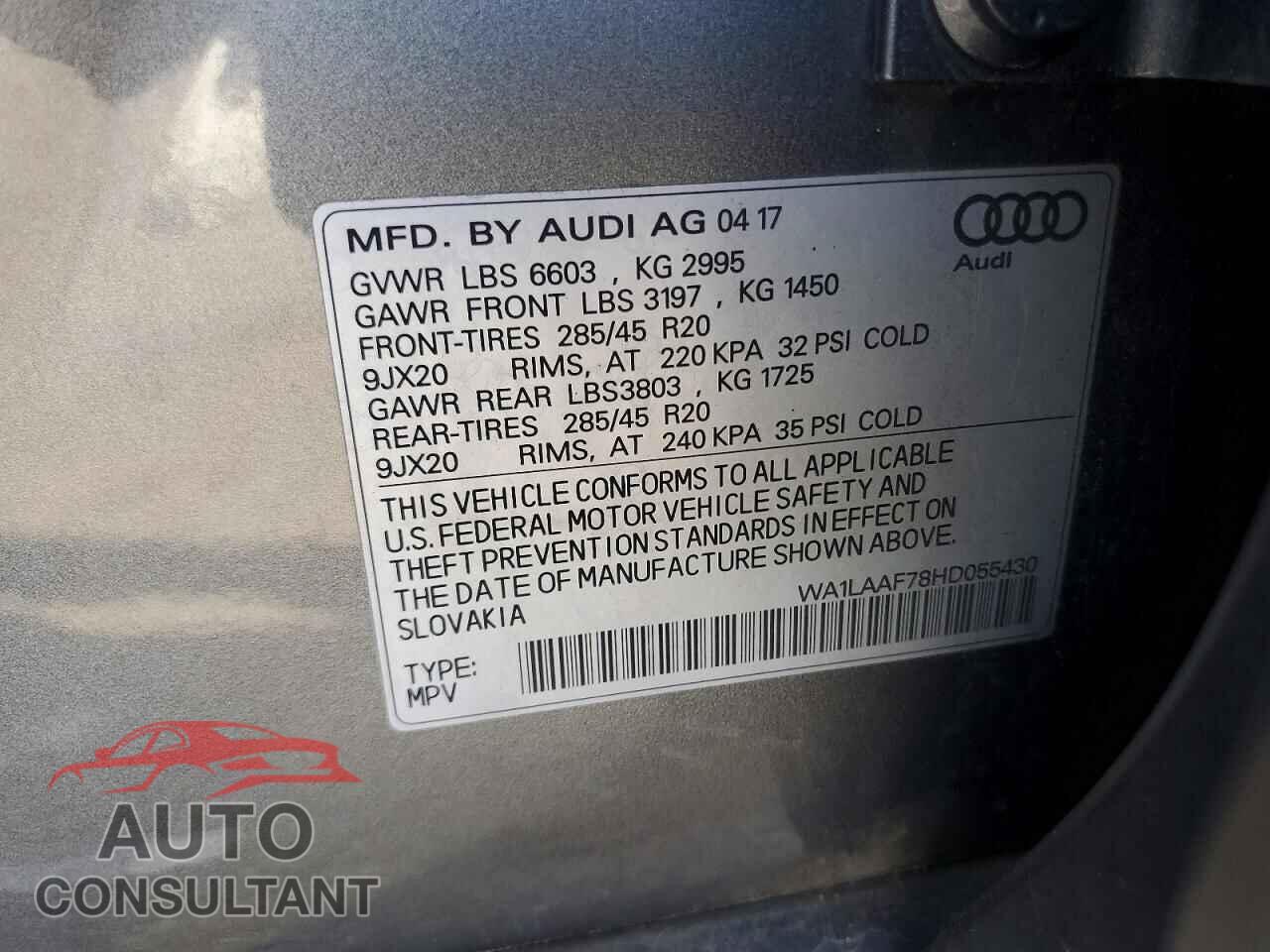 AUDI Q7 2017 - WA1LAAF78HD055430