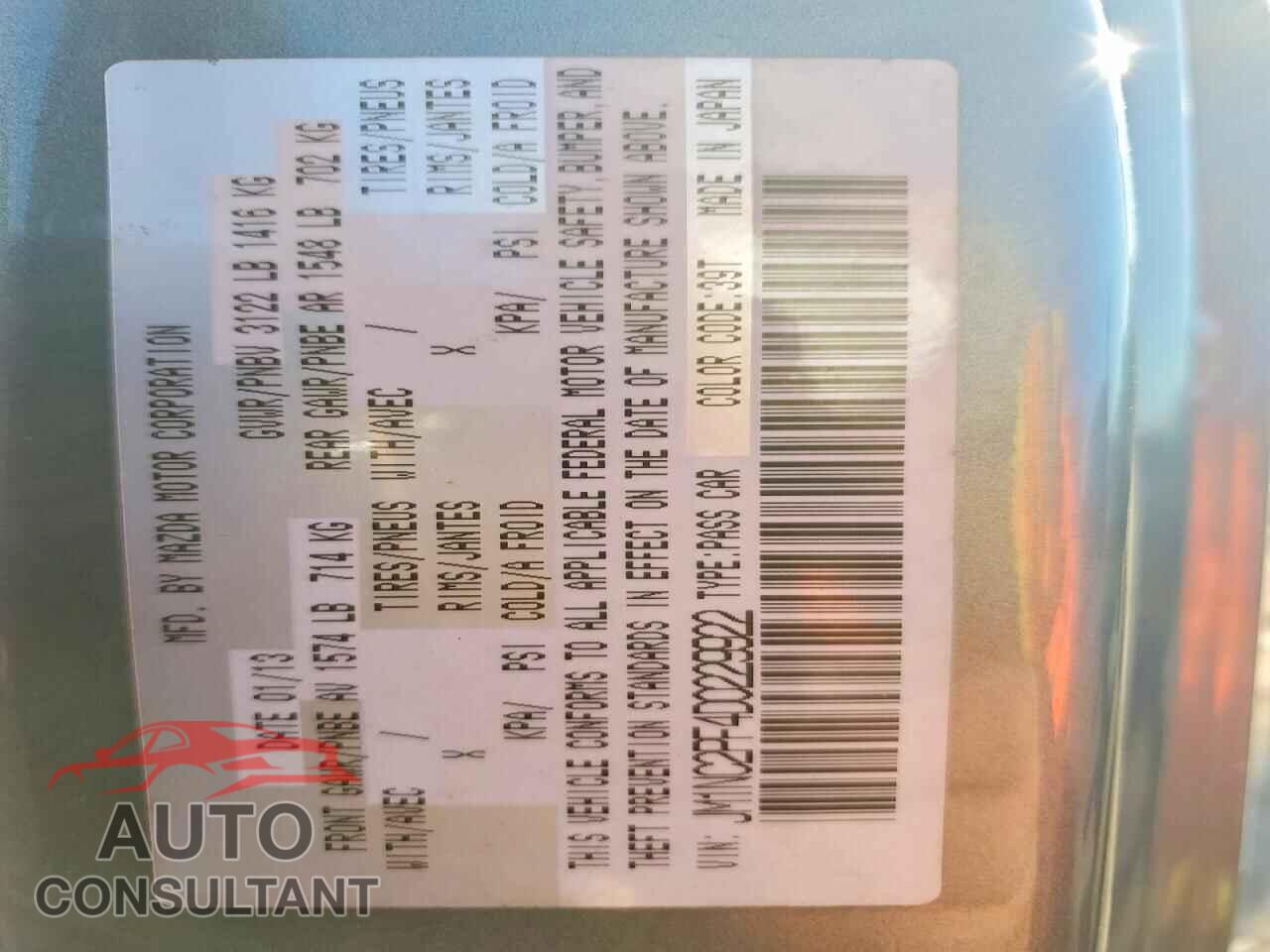 MAZDA MX5 2013 - JM1NC2PF4D0229922