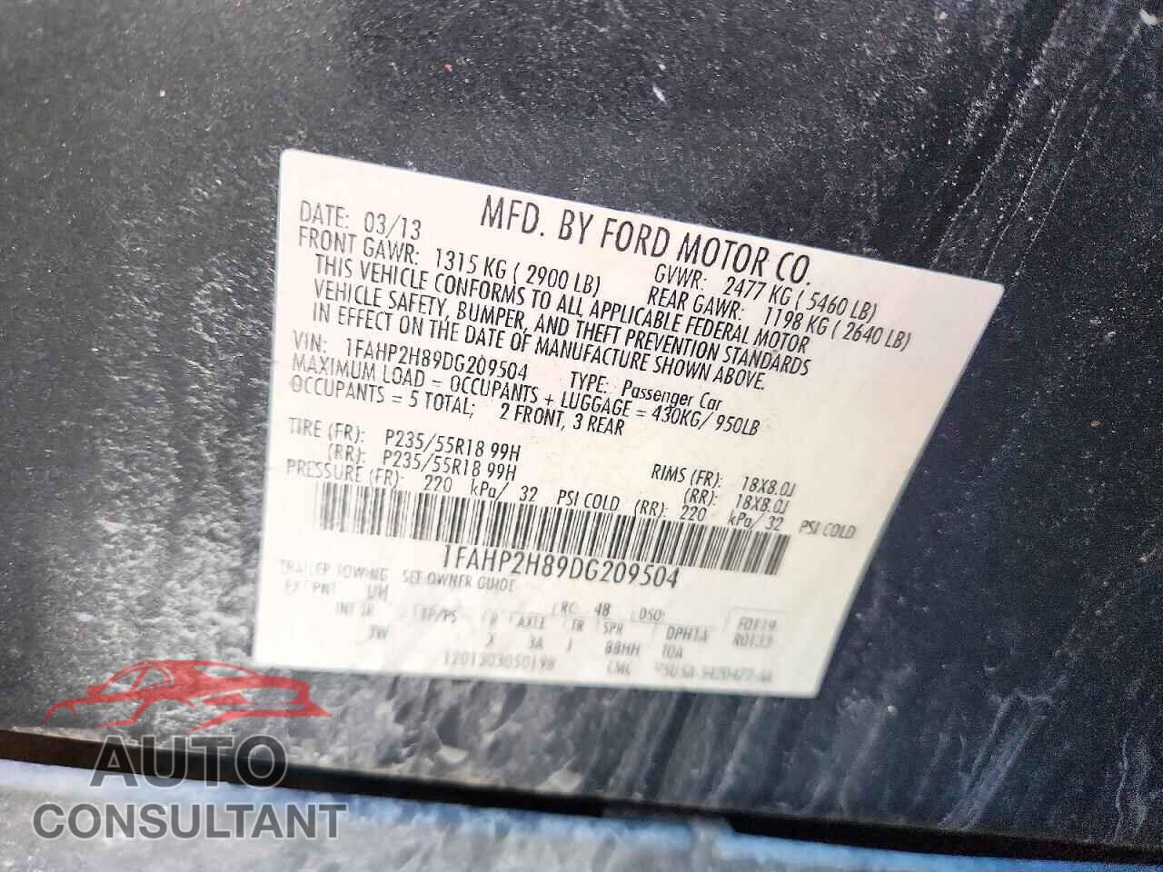 FORD TAURUS 2013 - 1FAHP2H89DG209504