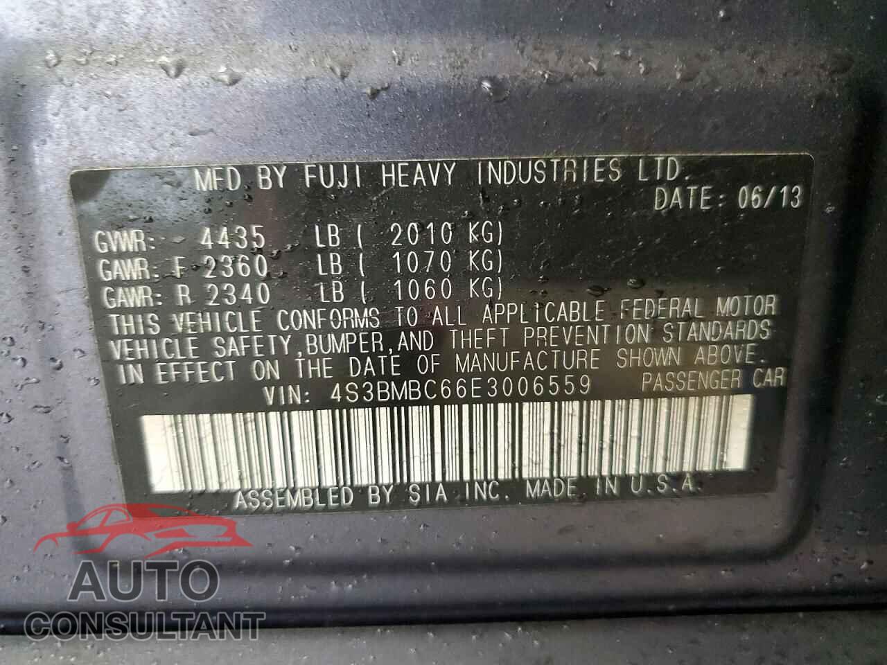 SUBARU LEGACY 2014 - 4S3BMBC66E3006559