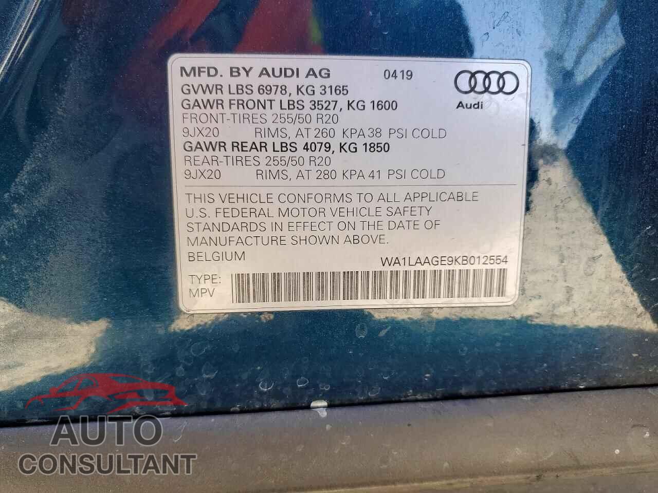 AUDI E-TRON 2019 - WA1LAAGE9KB012554