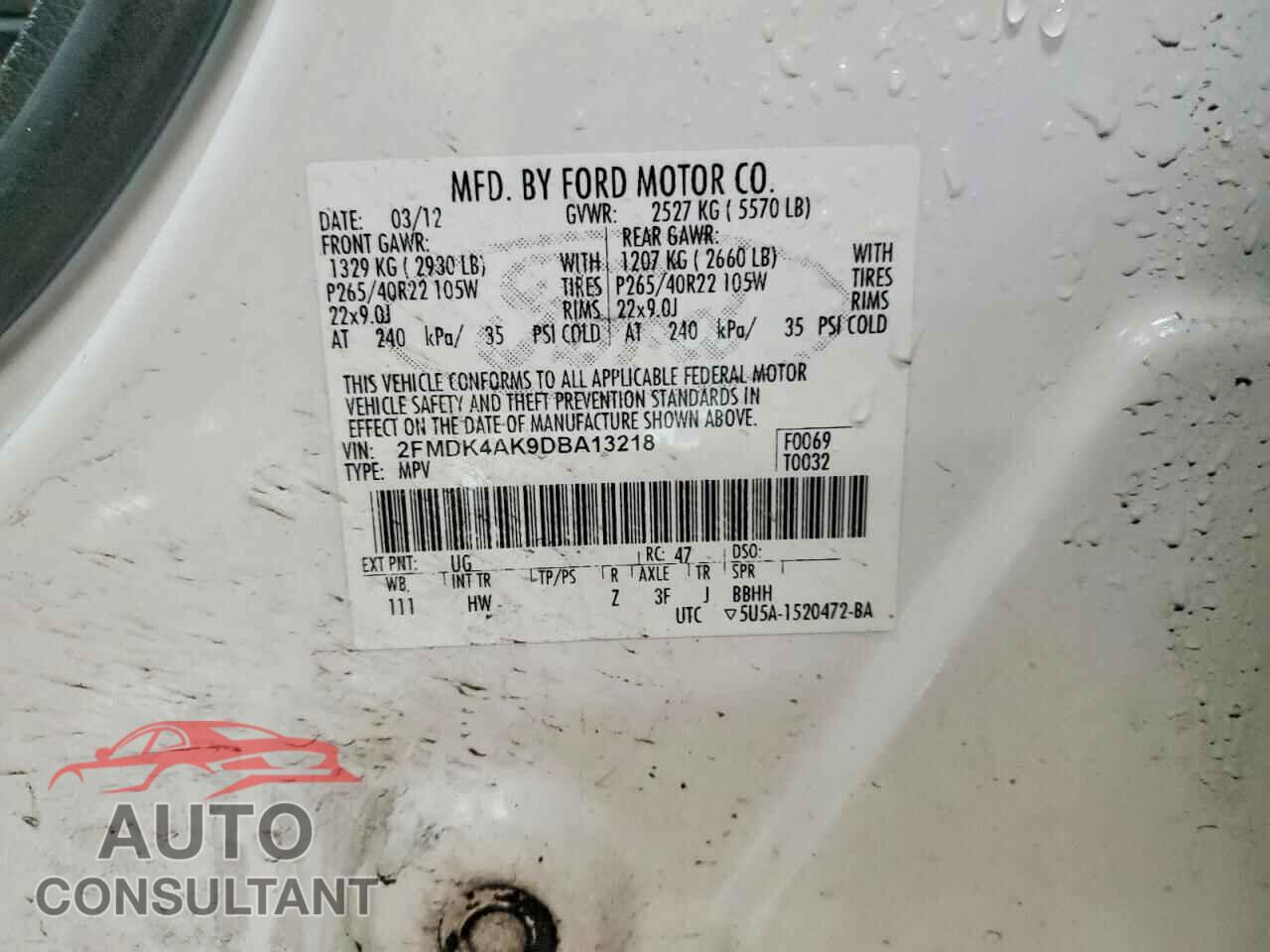 FORD EDGE 2013 - 2FMDK4AK9DBA13218