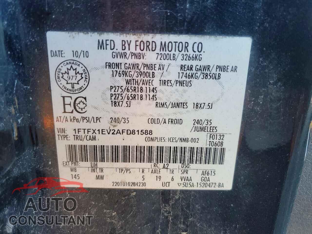 FORD F150 2010 - 1FTFX1EV2AFD81588