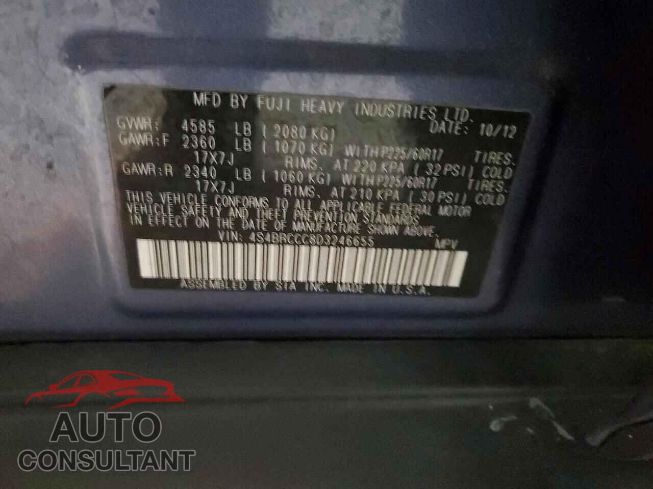 SUBARU OUTBACK 2013 - 4S4BRCCC8D3246655