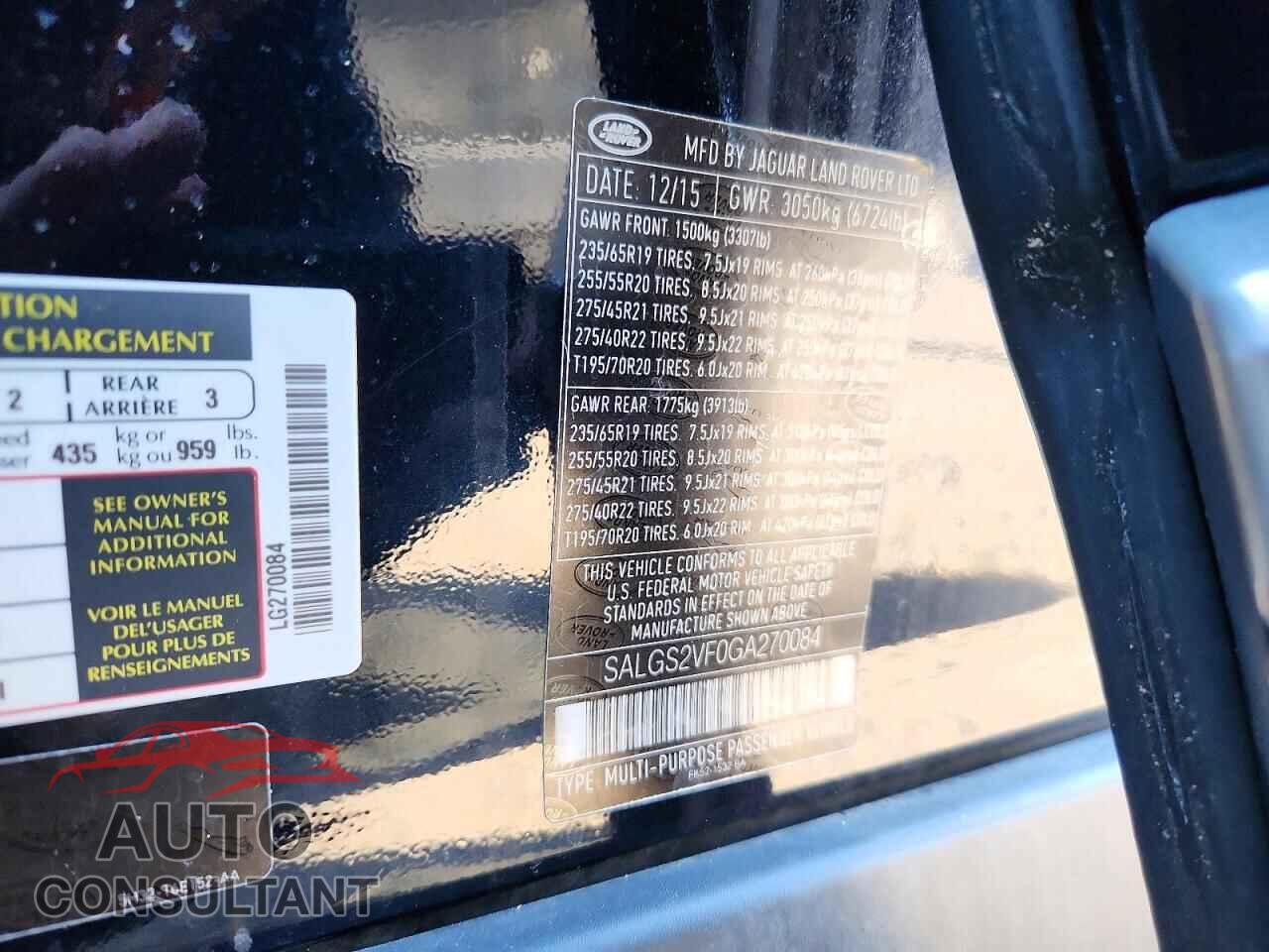 LAND ROVER RANGEROVER 2016 - SALGS2VF0GA270084