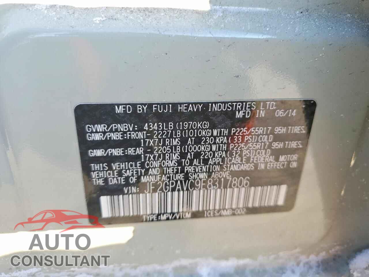 SUBARU XV 2014 - JF2GPAVC9E8317806