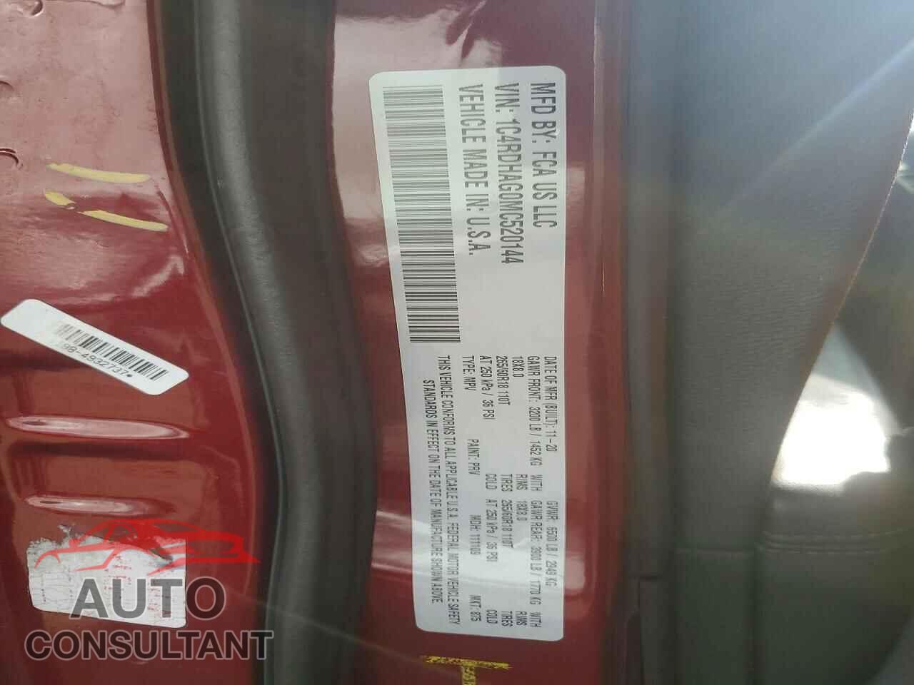 DODGE DURANGO 2021 - 1C4RDHAG0MC520144