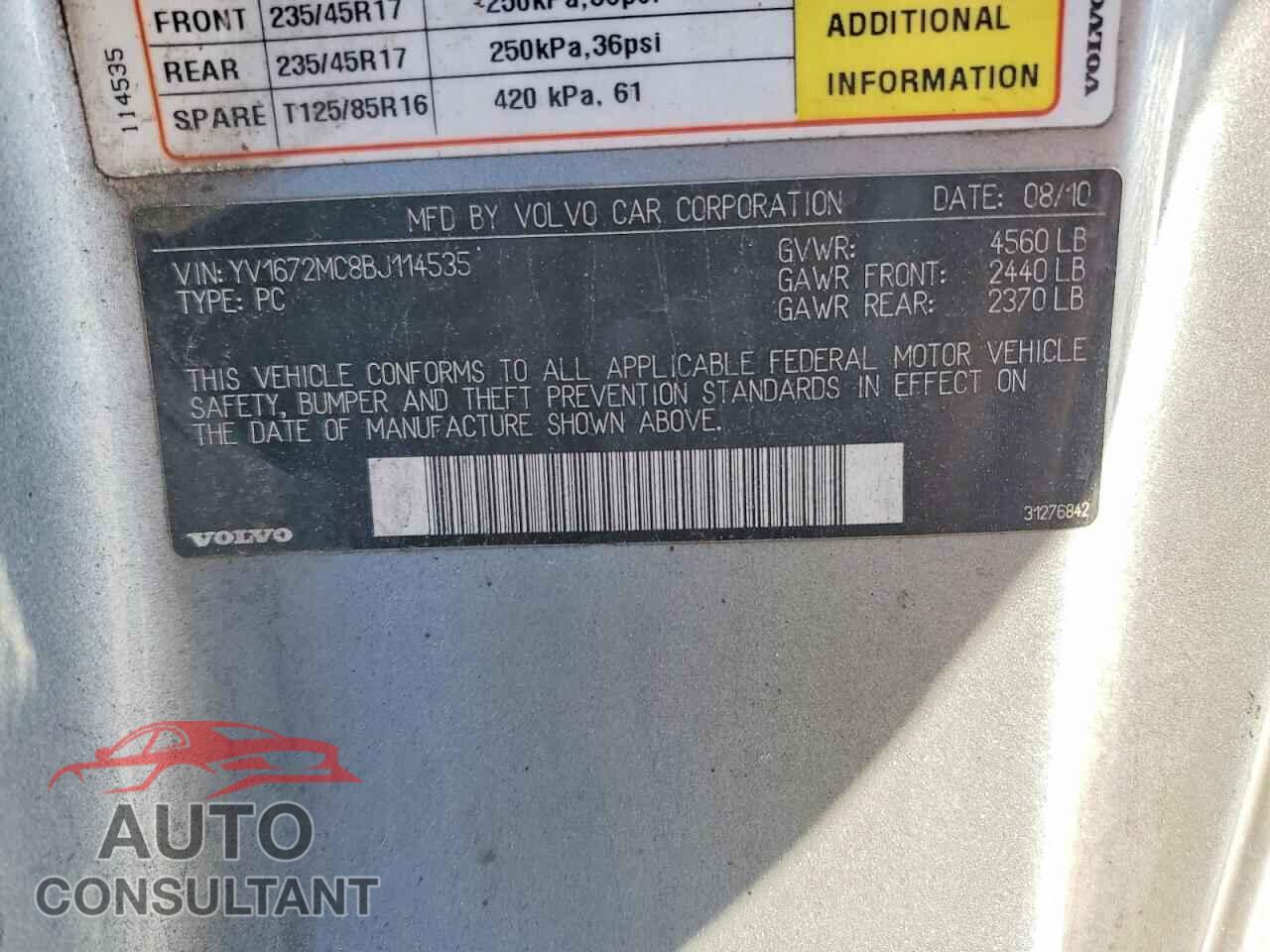 VOLVO C70 2011 - YV1672MC8BJ114535