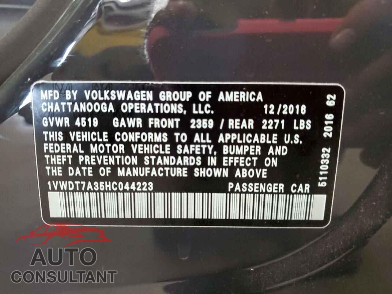 VOLKSWAGEN PASSAT 2017 - 1VWDT7A35HC044223