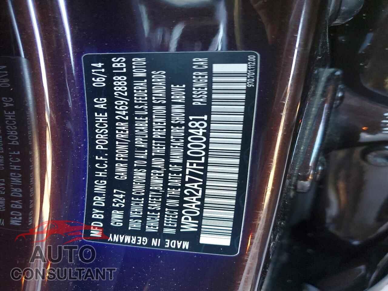 PORSCHE PANAMERA 2015 - WP0AA2A77FL000481