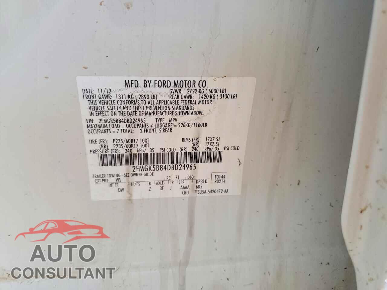 FORD FLEX 2013 - 2FMGK5B84DBD24965