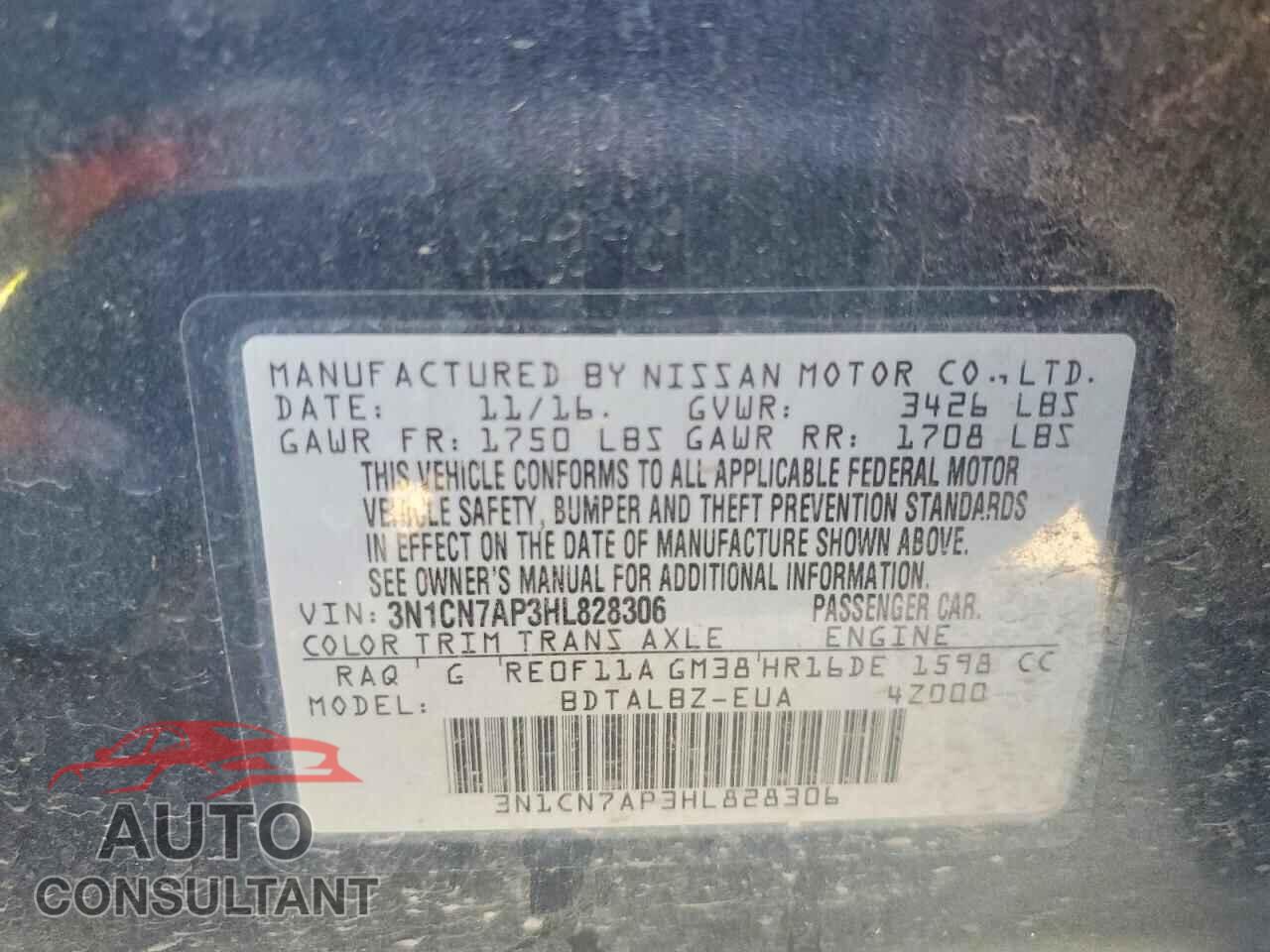 NISSAN VERSA 2017 - 3N1CN7AP3HL828306