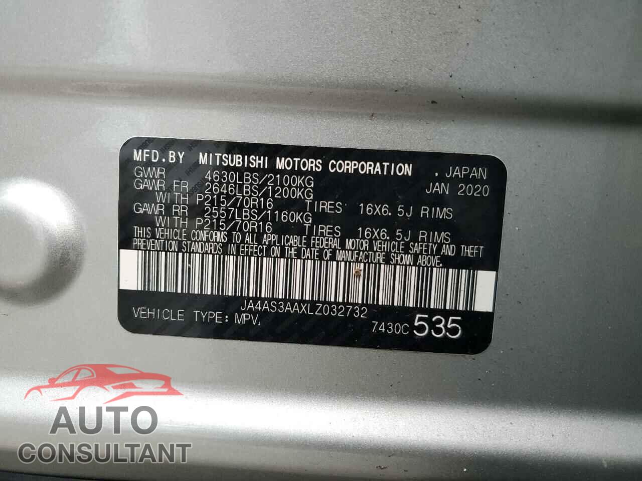 MITSUBISHI ECLIPSE 2020 - JA4AS3AAXLZ032732