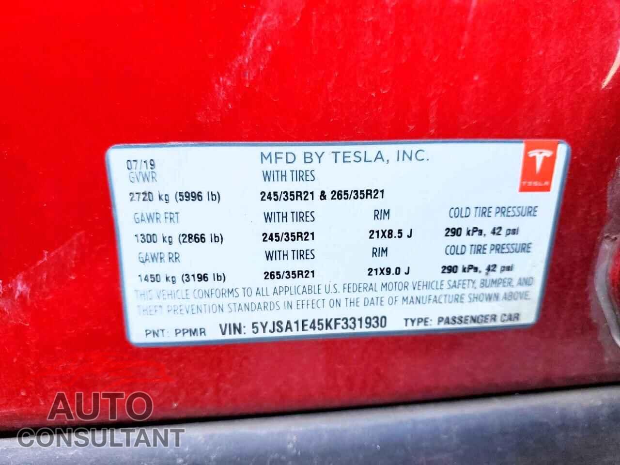 TESLA MODEL S 2019 - 5YJSA1E45KF331930
