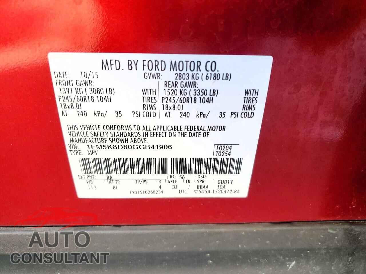 FORD EXPLORER 2016 - 1FM5K8D80GGB41906