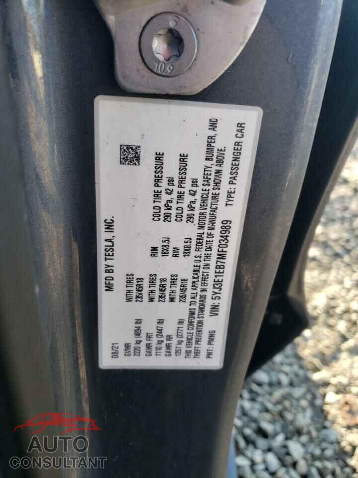 TESLA MODEL 3 2021 - 5YJ3E1EB7MF034989