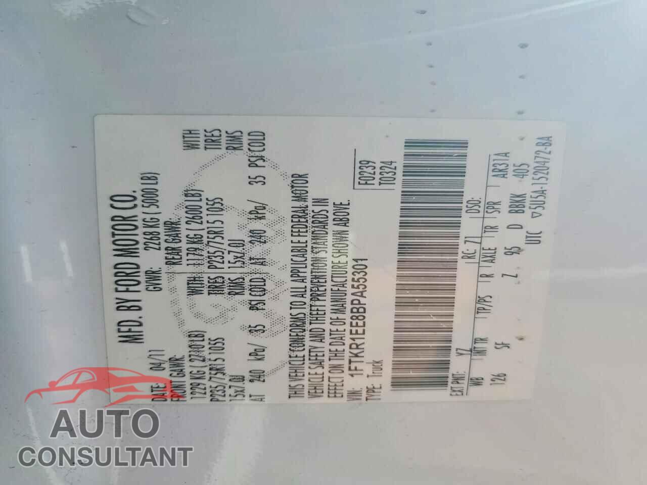 FORD RANGER 2011 - 1FTKR1EE8BPA55301