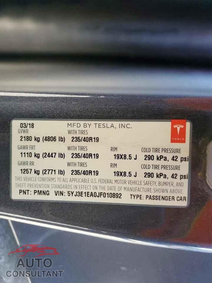 TESLA MODEL 3 2018 - 5YJ3E1EA0JF010892