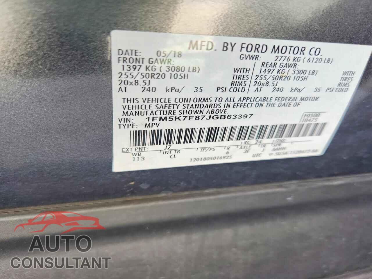 FORD EXPLORER 2018 - 1FM5K7F87JGB63397
