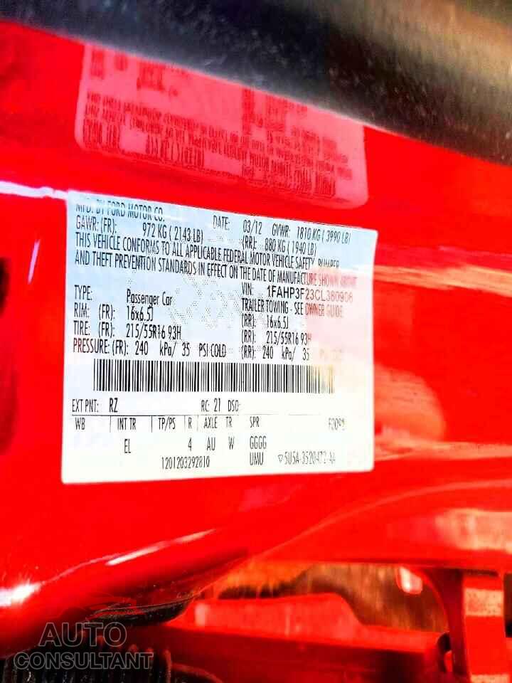 FORD FOCUS 2012 - 1FAHP3F23CL380906