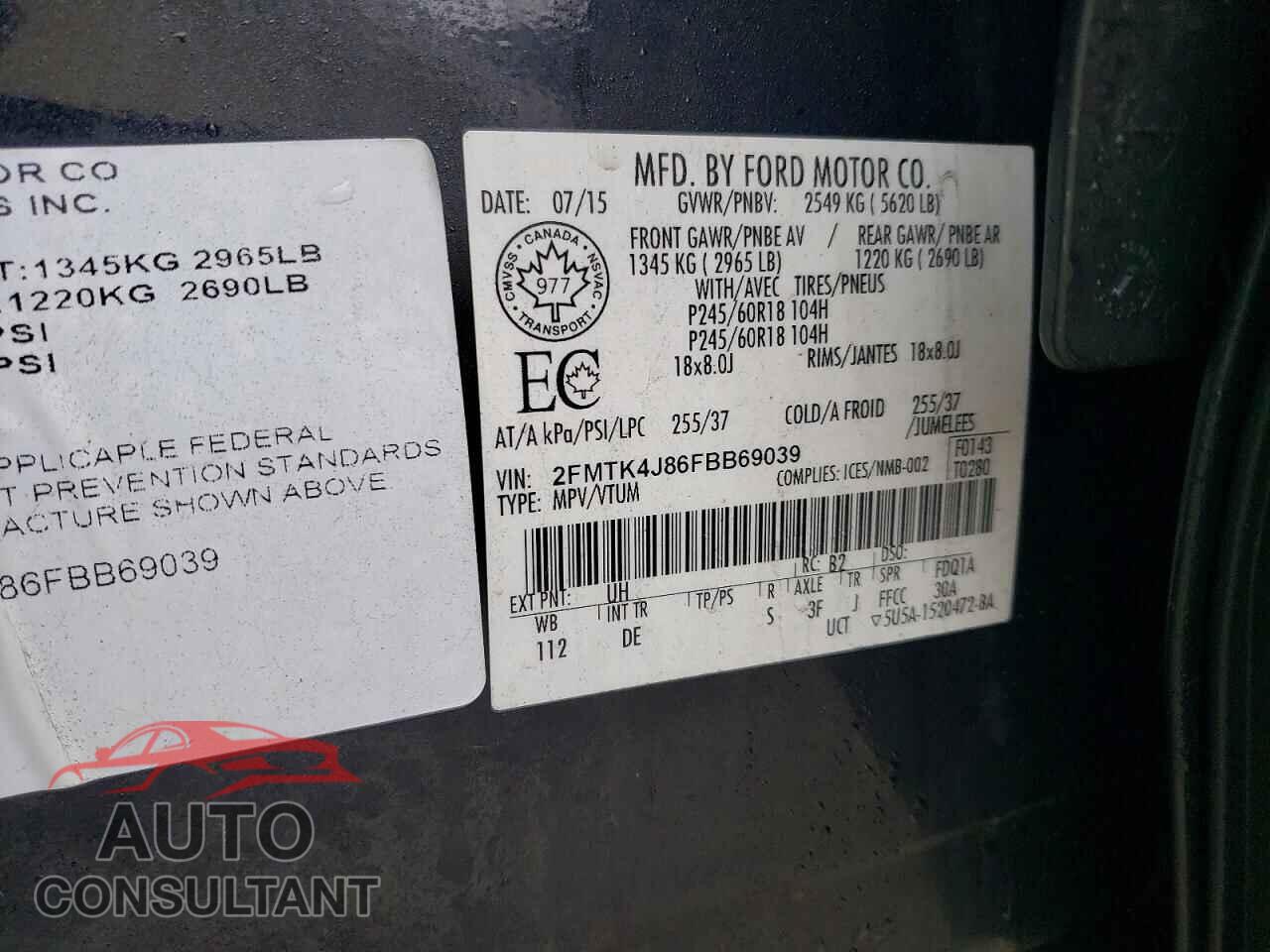 FORD EDGE 2015 - 2FMTK4J86FBB69039