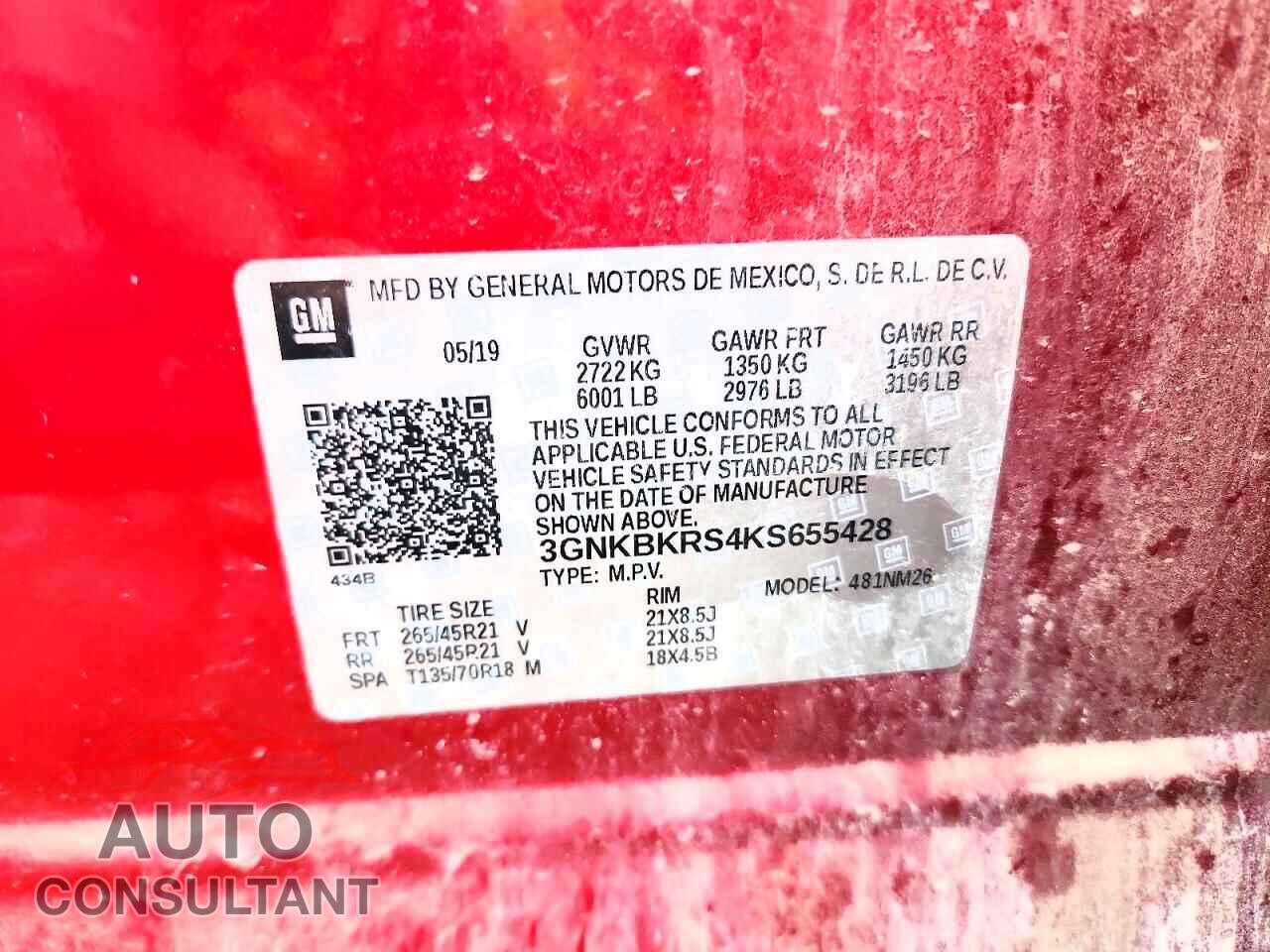 CHEVROLET BLAZER 2019 - 3GNKBKRS4KS655428