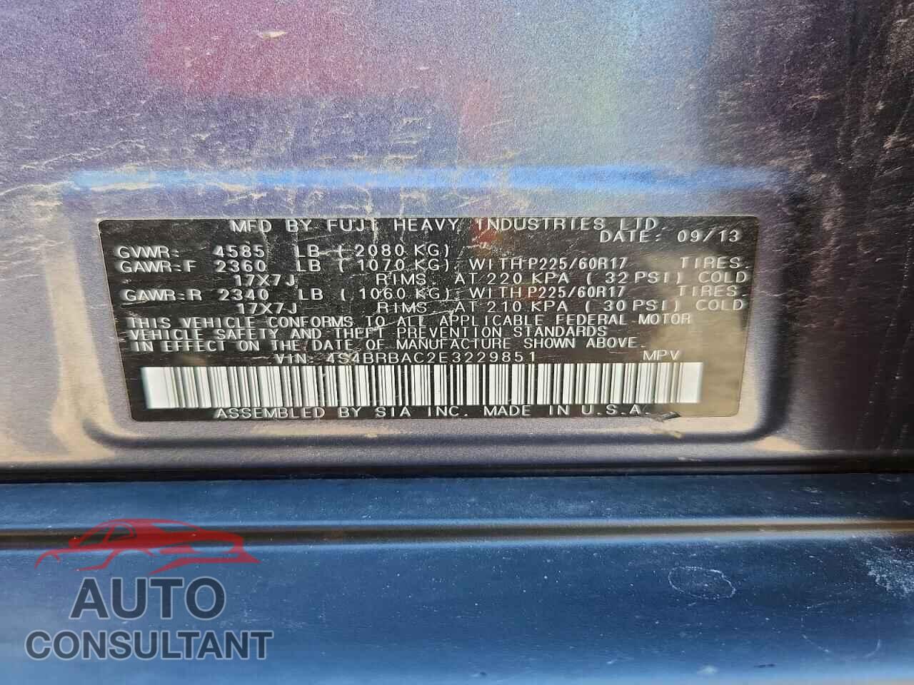 SUBARU OUTBACK 2014 - 4S4BRBAC2E3229851