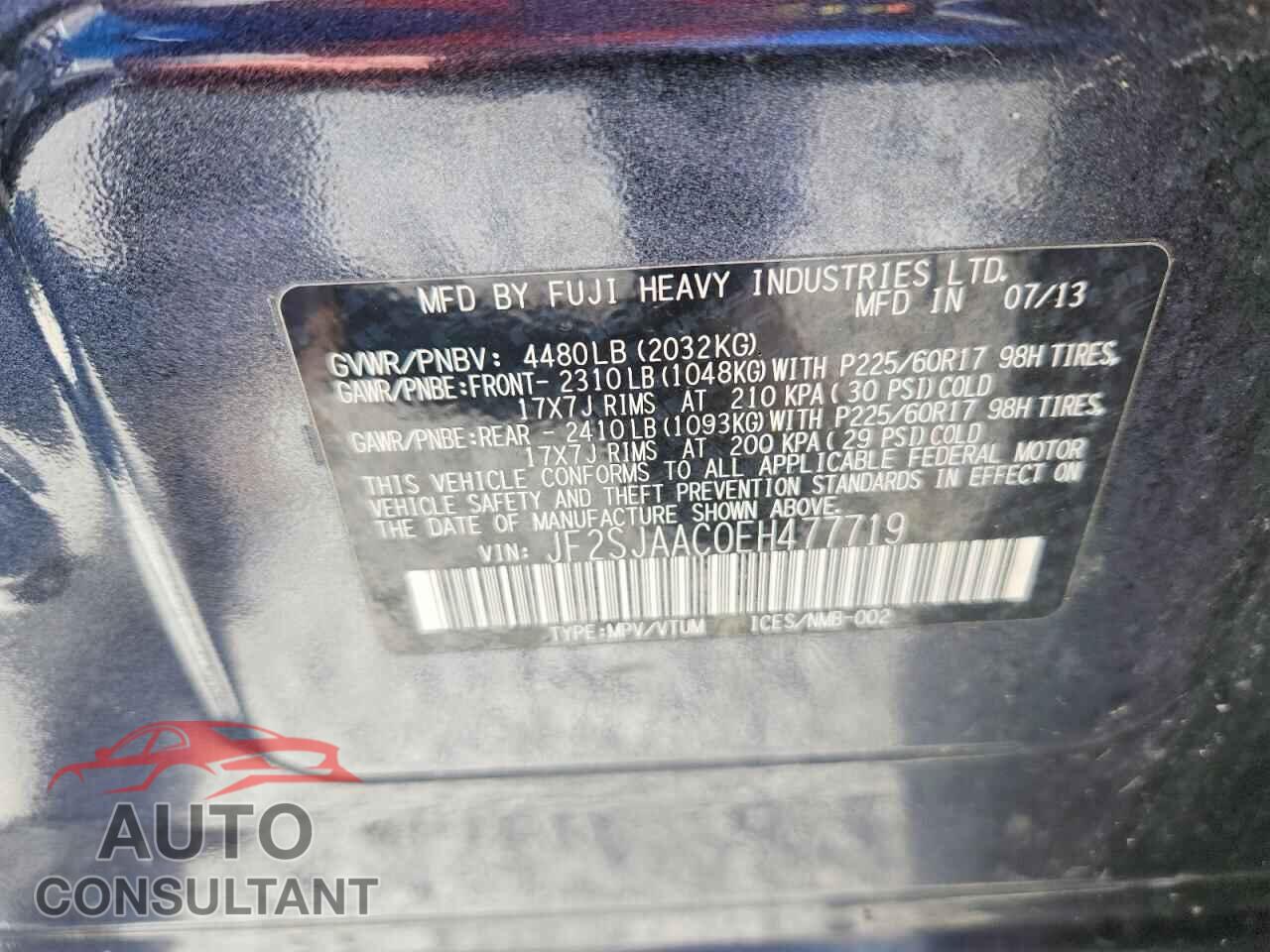 SUBARU FORESTER 2014 - JF2SJAAC0EH477719