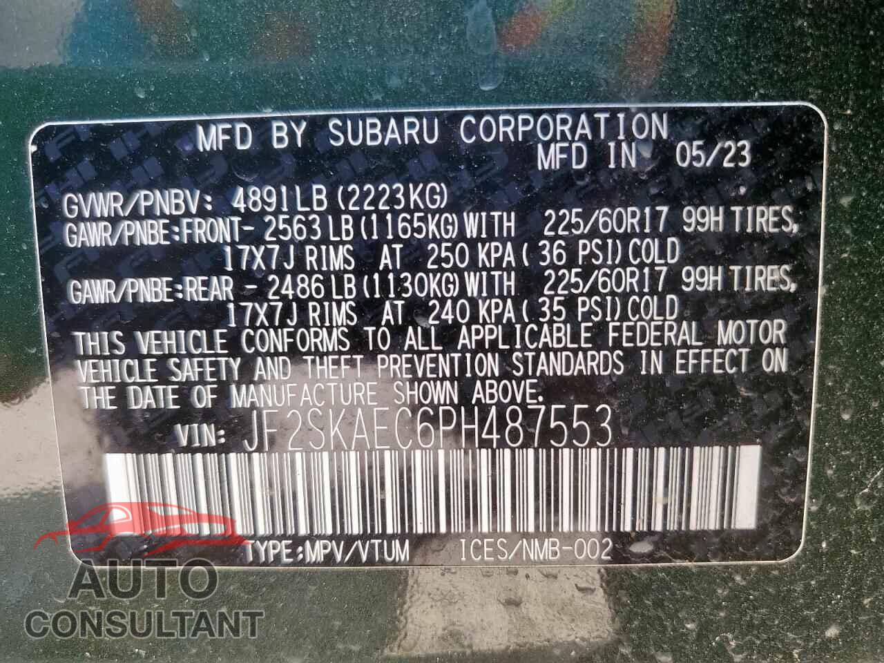 SUBARU FORESTER 2023 - JF2SKAEC6PH487553