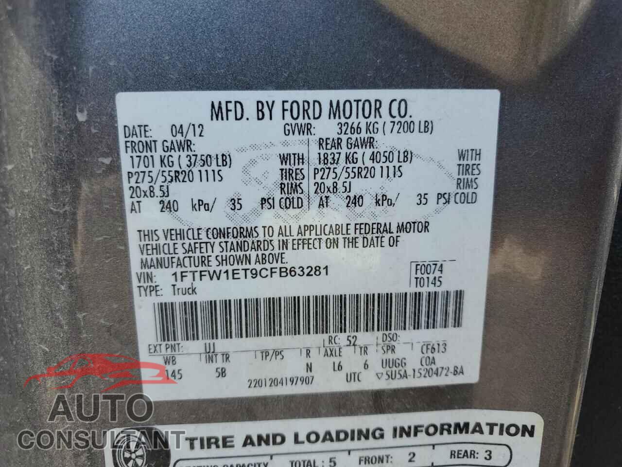 FORD F-150 2012 - 1FTFW1ET9CFB63281
